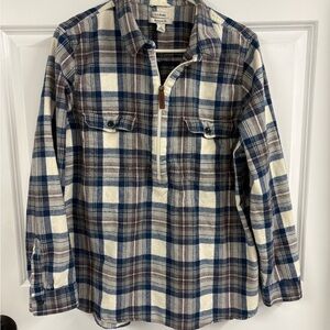 L.L. Bean Women's Scotch Plaid Flannel Pullover  Shirt Half-Zip Relaxed Fit XL
